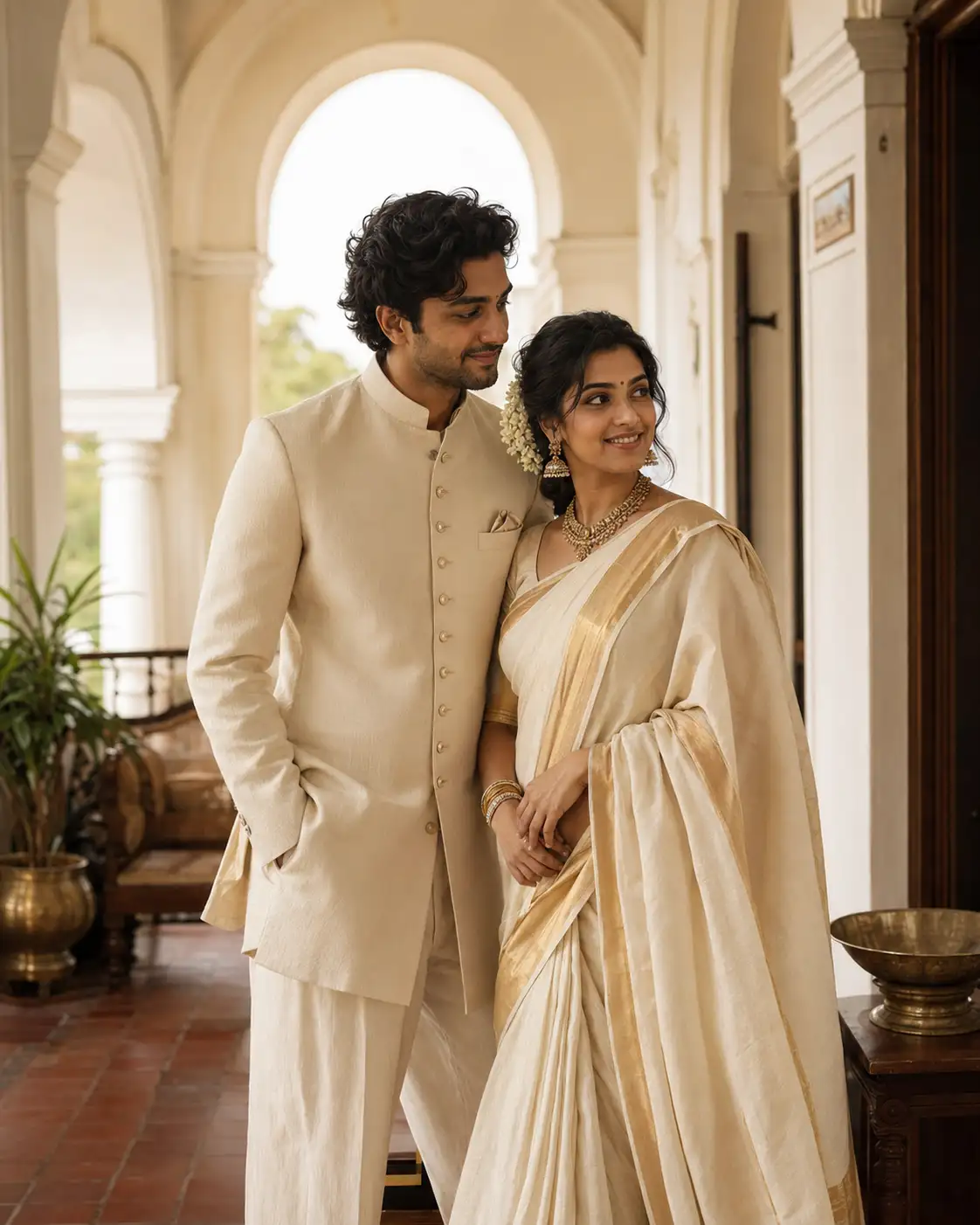 Aarav and Ishani royal botanical celebration portrait