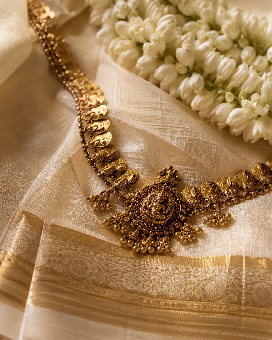 Kasavu Silk and Temple Jewelry