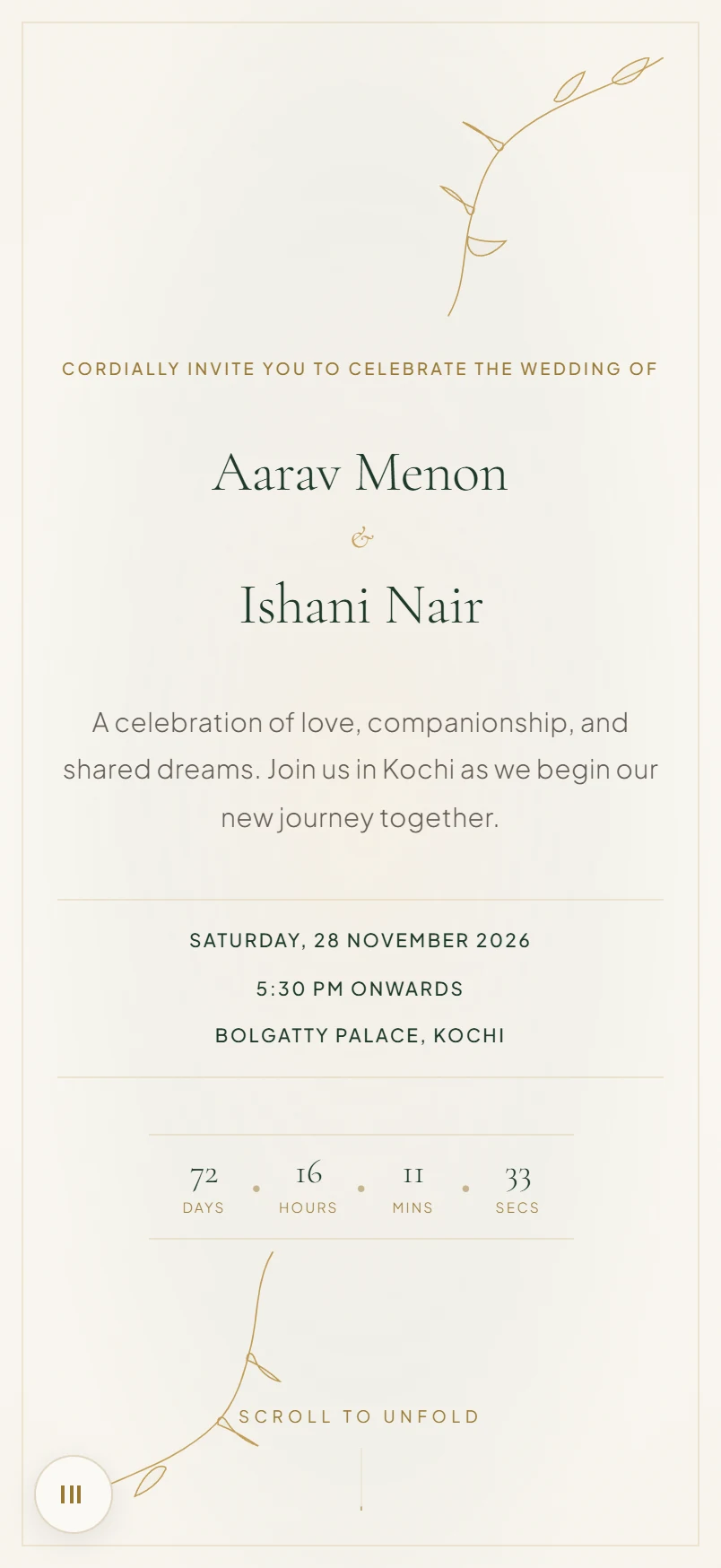 Aarav & Ishani live wedding website mobile hero preview