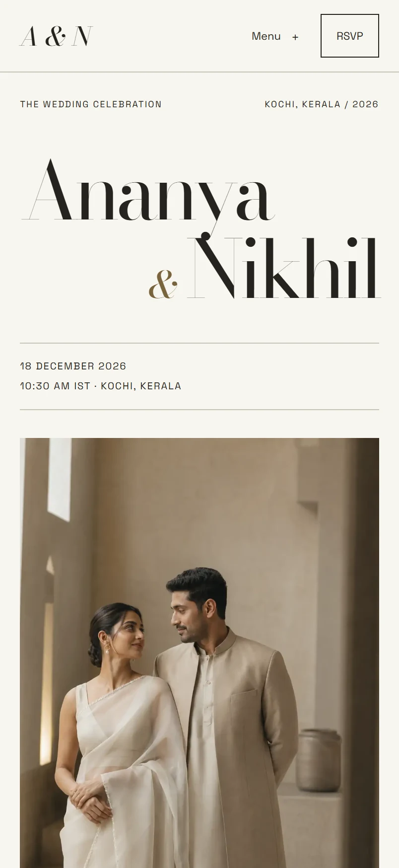 Ananya & Nikhil live wedding website mobile hero preview