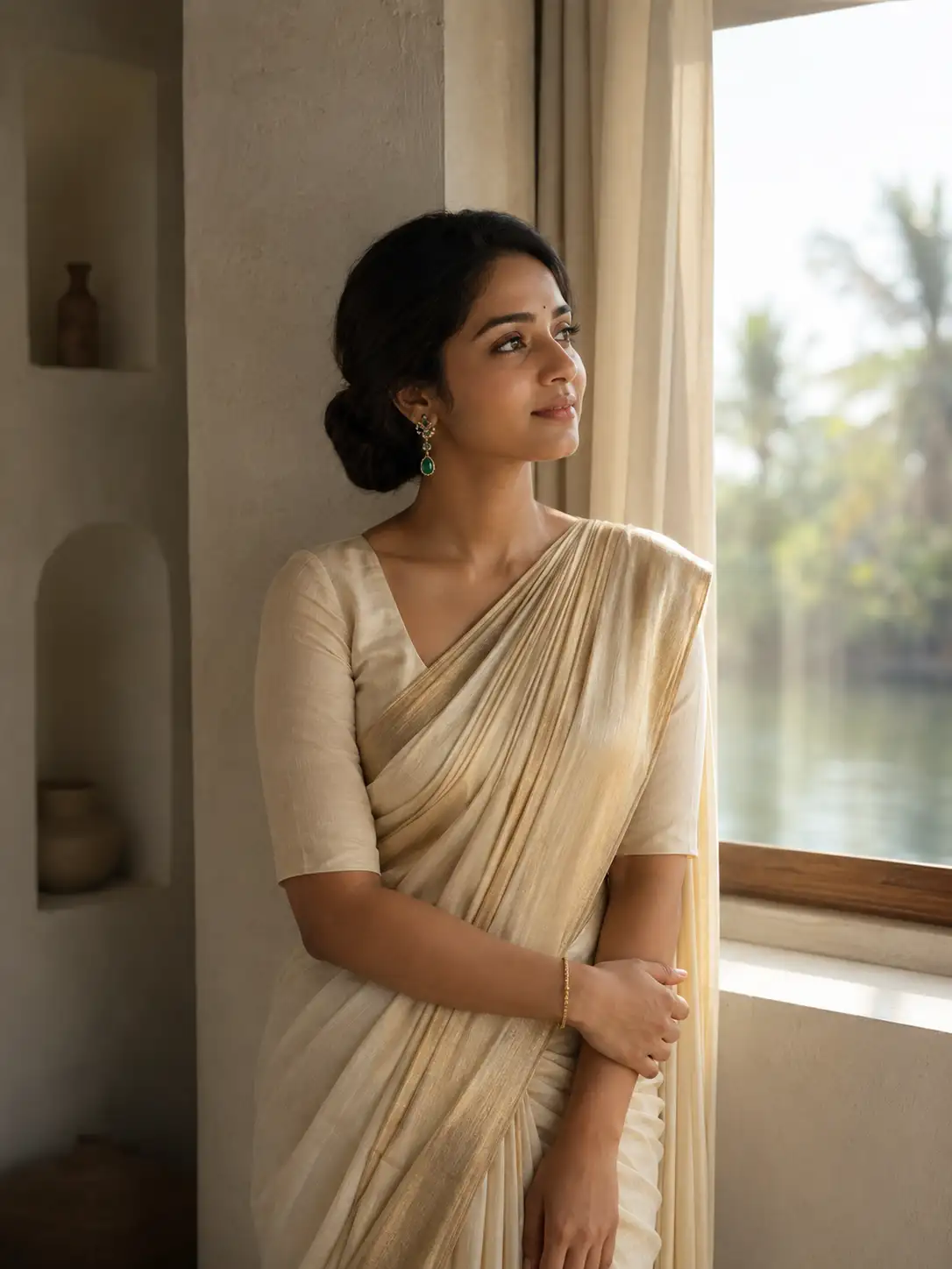 Intricate gold temple jewellery and fresh jasmine garland