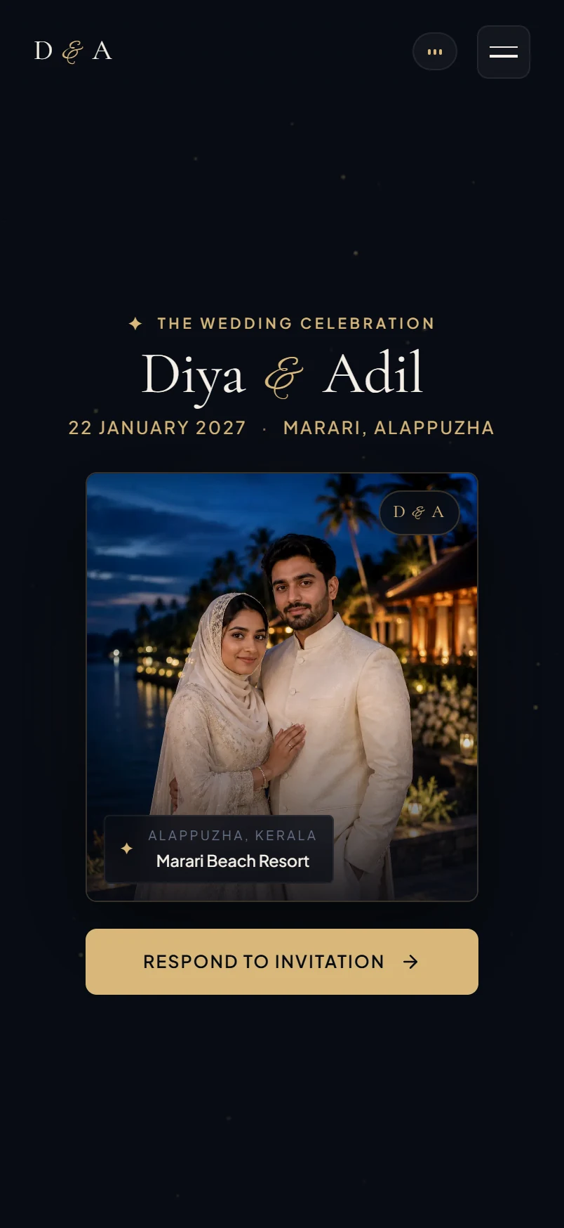 Diya & Adil live wedding website mobile hero preview