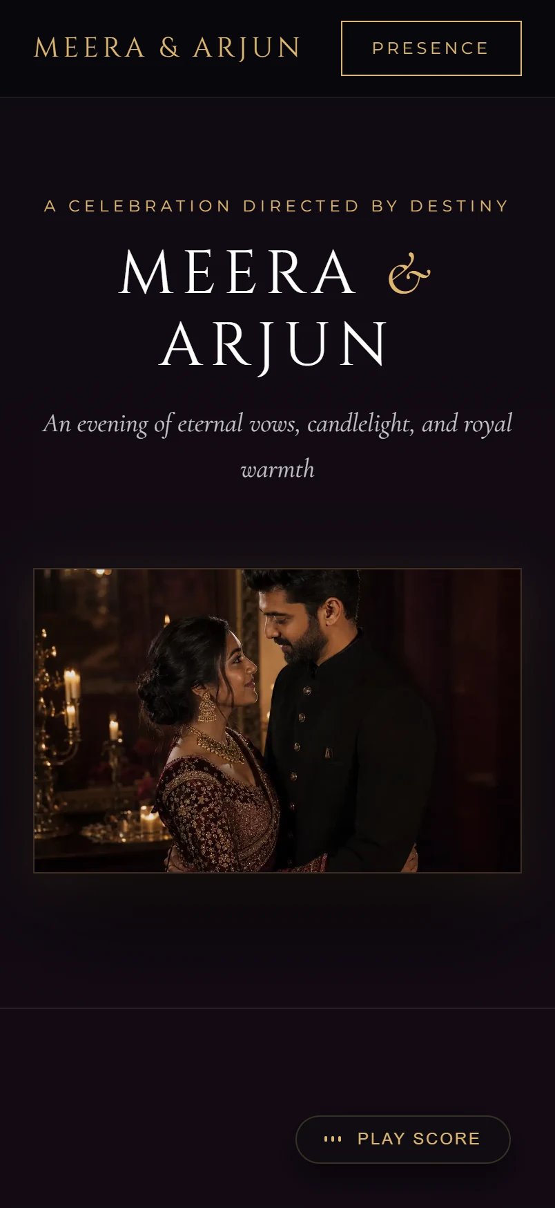 Meera & Arjun live wedding website mobile hero preview